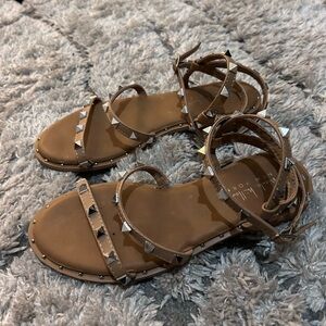 Nicole Miller New York Flats Rock Stud Ankle Strap Shoes Size 7 Nude Women's